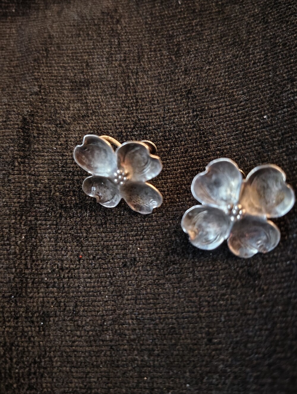 Vtg. Stuart Nye  Sterling Silver Dogwood Screw Back Earrings